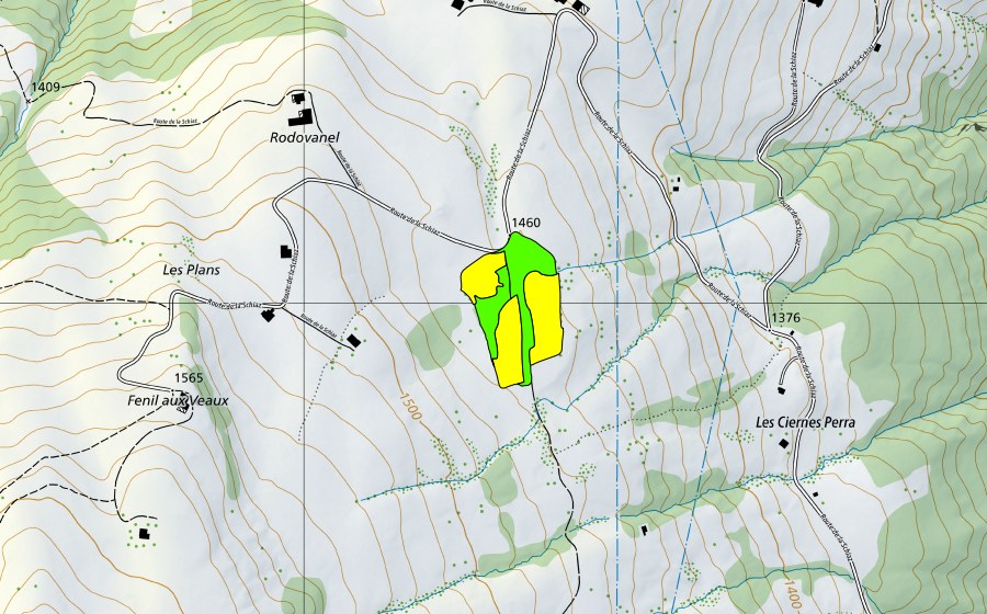 Landeskarte swisstopo mit dem Schutzperimeter von Tourbière sous les Plans (Hochmoor)