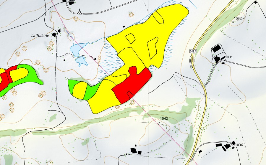 swisstopo national map showing the protected perimeter of Tourbières de la Chaux d'Abel (Raised bog)