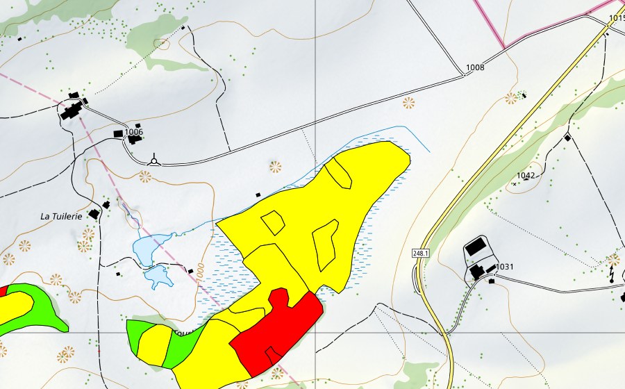 Carte nationale swisstopo avec le périmètre protégé de Tourbières de la Chaux d'Abel (Haut-marais)