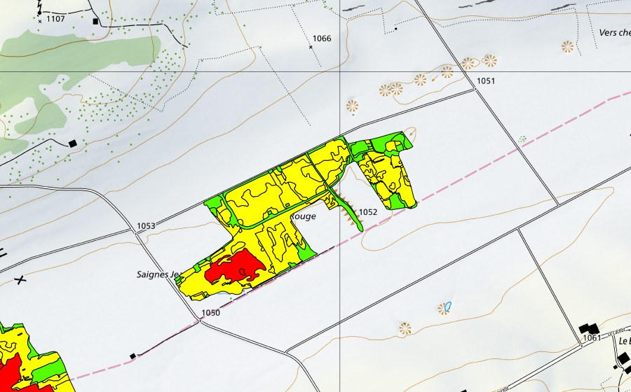 swisstopo national map showing the protected perimeter of Tourbières du Cachot (Le Marais/Marais Rouge) (Raised bog)