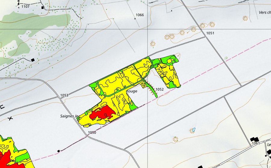 swisstopo national map showing the protected perimeter of Tourbières du Cachot (Le Marais/Marais Rouge) (Raised bog)