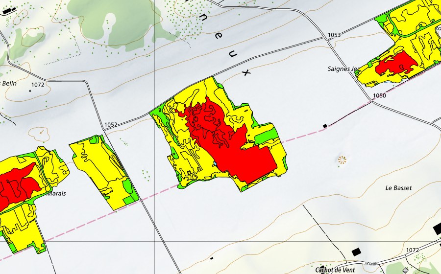 Landeskarte swisstopo mit dem Schutzperimeter von Tourbières du Cachot (Le Marais/Marais Rouge) (Hochmoor)
