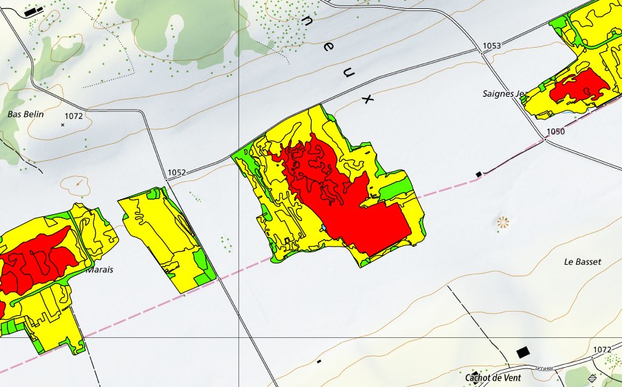 Landeskarte swisstopo mit dem Schutzperimeter von Tourbières du Cachot (Le Marais/Marais Rouge) (Hochmoor)