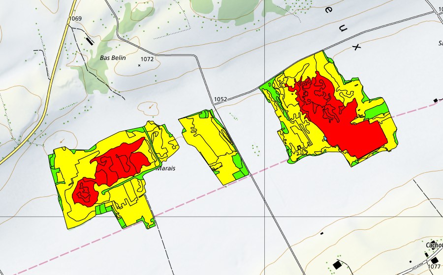 Landeskarte swisstopo mit dem Schutzperimeter von Tourbières du Cachot (Le Marais/Marais Rouge) (Hochmoor)