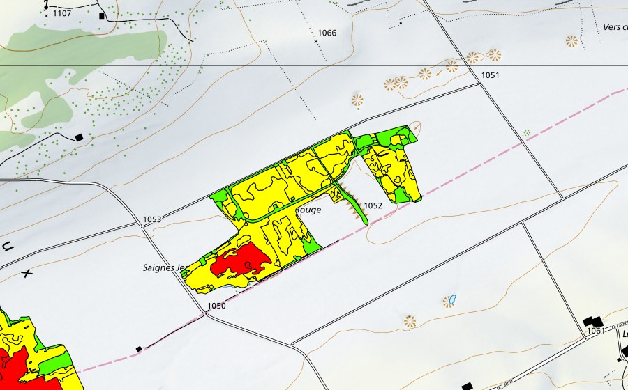 Carte nationale swisstopo avec le périmètre protégé de Tourbières du Cachot (Le Marais/Marais Rouge) (Haut-marais)