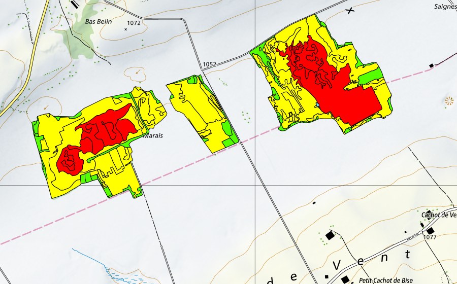 Landeskarte swisstopo mit dem Schutzperimeter von Tourbières du Cachot (Le Marais/Marais Rouge) (Hochmoor)