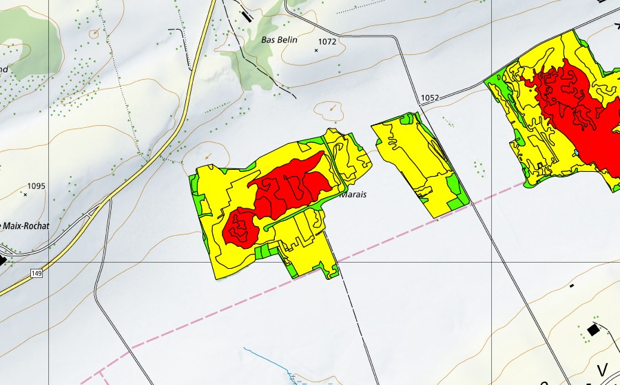 Landeskarte swisstopo mit dem Schutzperimeter von Tourbières du Cachot (Le Marais/Marais Rouge) (Hochmoor)