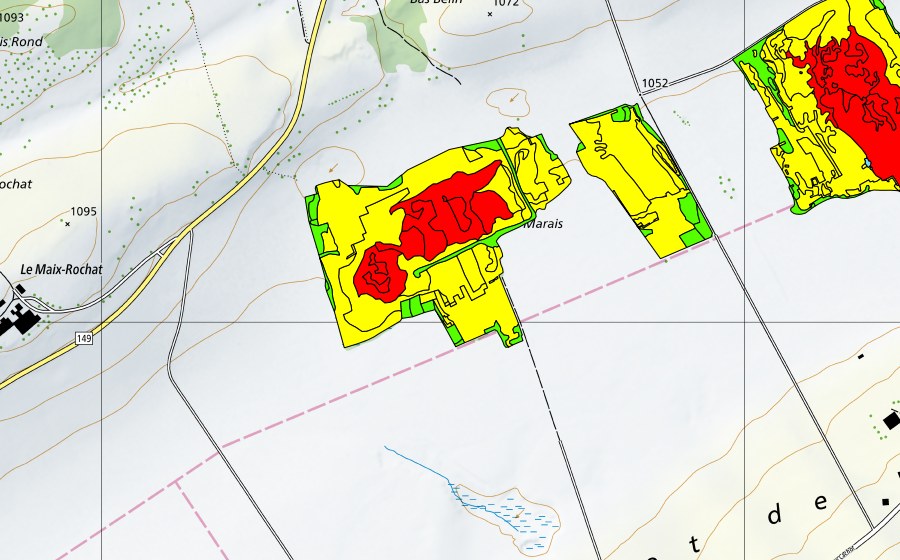 Landeskarte swisstopo mit dem Schutzperimeter von Tourbières du Cachot (Le Marais/Marais Rouge) (Hochmoor)