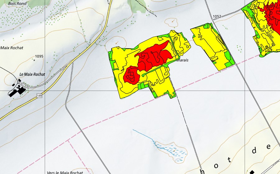 Landeskarte swisstopo mit dem Schutzperimeter von Tourbières du Cachot (Le Marais/Marais Rouge) (Hochmoor)