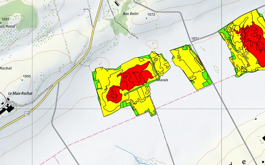 Landeskarte swisstopo mit dem Schutzperimeter von Tourbières du Cachot (Le Marais/Marais Rouge) (Hochmoor)