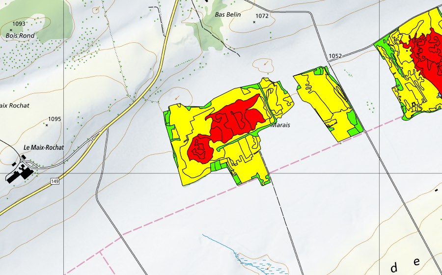 Landeskarte swisstopo mit dem Schutzperimeter von Tourbières du Cachot (Le Marais/Marais Rouge) (Hochmoor)
