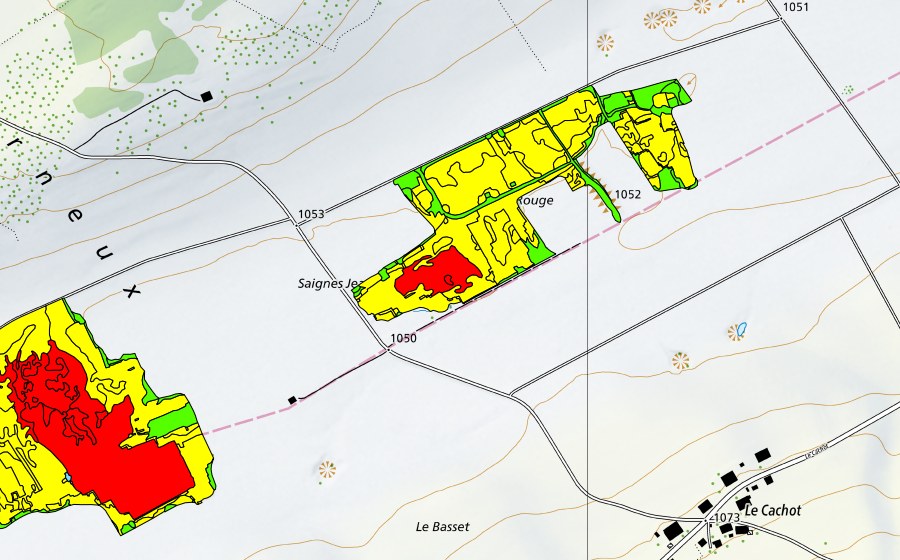 Landeskarte swisstopo mit dem Schutzperimeter von Tourbières du Cachot (Le Marais/Marais Rouge) (Hochmoor)