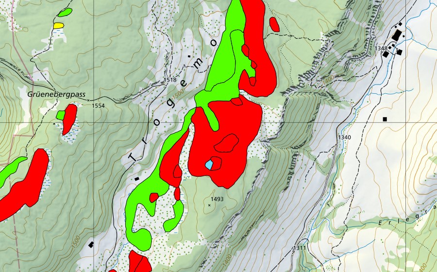 Carte nationale swisstopo avec le périmètre protégé de Trogenmoos (Haut-marais)