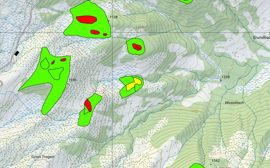 swisstopo national map showing the protected perimeter of Trogenwald (Raised bog)