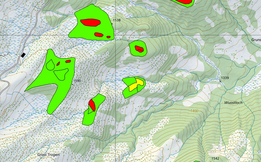 Landeskarte swisstopo mit dem Schutzperimeter von Trogenwald (Hochmoor)