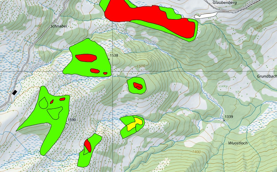 Landeskarte swisstopo mit dem Schutzperimeter von Trogenwald (Hochmoor)