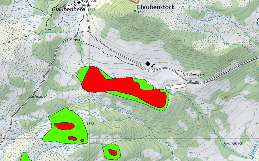 Landeskarte swisstopo mit dem Schutzperimeter von Trogenwald (Hochmoor)
