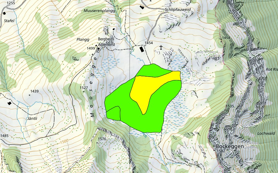 Carte nationale swisstopo avec le périmètre protégé de Tubenmoos (Haut-marais)