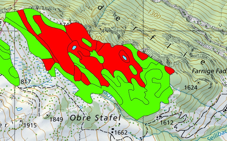 swisstopo national map showing the protected perimeter of Turen/Chaltenbrunnen/Stäckewäldli (Raised bog)