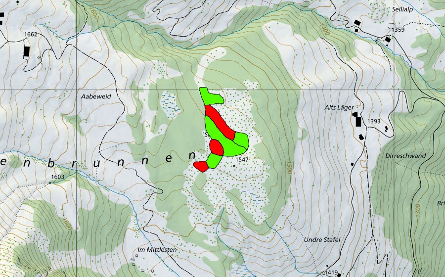 Carte nationale swisstopo avec le périmètre protégé de Turen/Chaltenbrunnen/Stäckewäldli (Haut-marais)