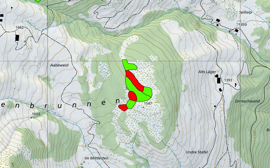 Landeskarte swisstopo mit dem Schutzperimeter von Turen/Chaltenbrunnen/Stäckewäldli (Hochmoor)