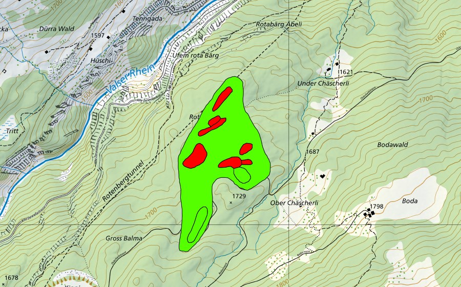 Landeskarte swisstopo mit dem Schutzperimeter von Ufem Sand (Hochmoor)