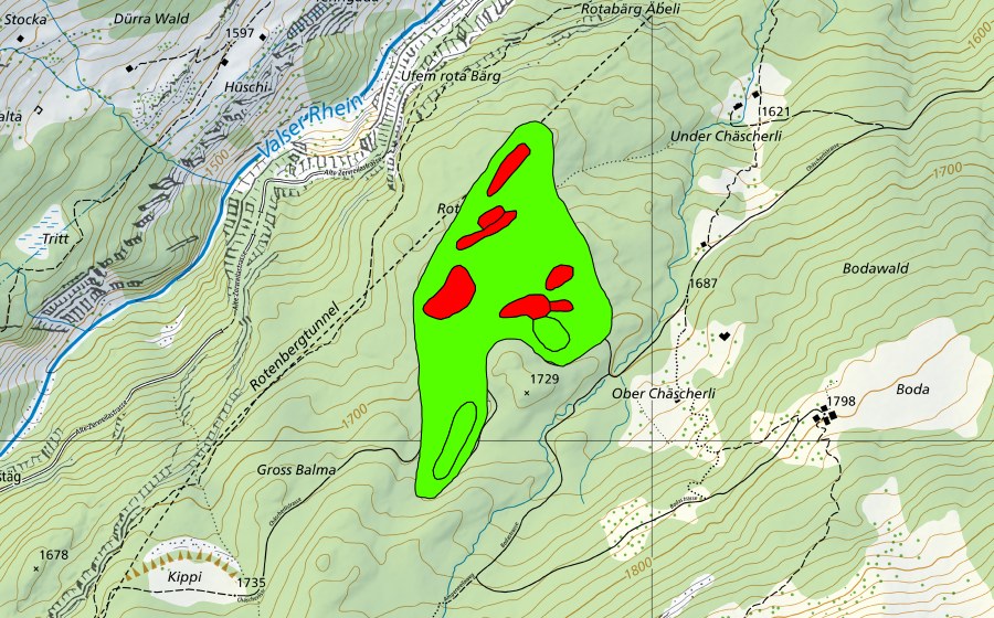 Carte nationale swisstopo avec le périmètre protégé de Ufem Sand (Haut-marais)