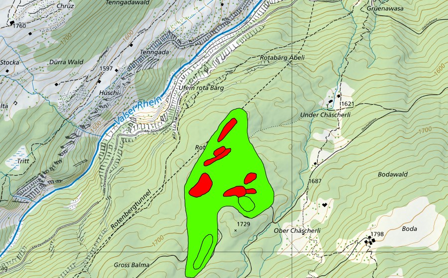 Landeskarte swisstopo mit dem Schutzperimeter von Ufem Sand (Hochmoor)