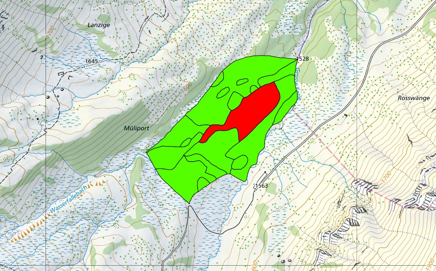 Carte nationale swisstopo avec le périmètre protégé de Unter Wasserfallen (Haut-marais)