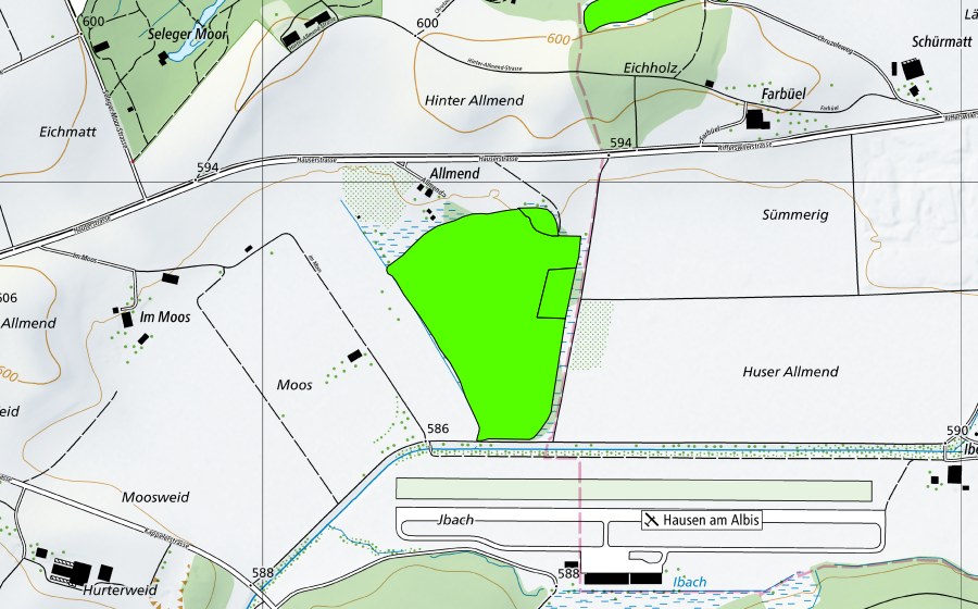 Landeskarte swisstopo mit dem Schutzperimeter von Unterrifferswilermoos/Chrutzelen/Oberrifferswilermoos (Hochmoor)