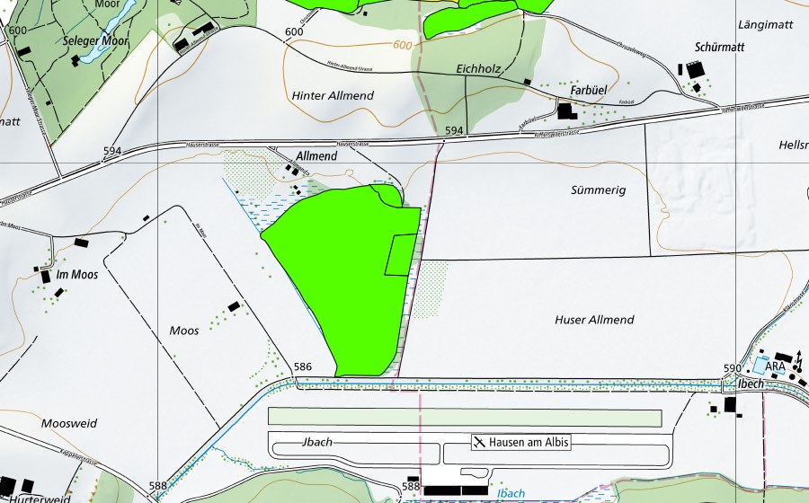 Carte nationale swisstopo avec le périmètre protégé de Unterrifferswilermoos/Chrutzelen/Oberrifferswilermoos (Haut-marais)