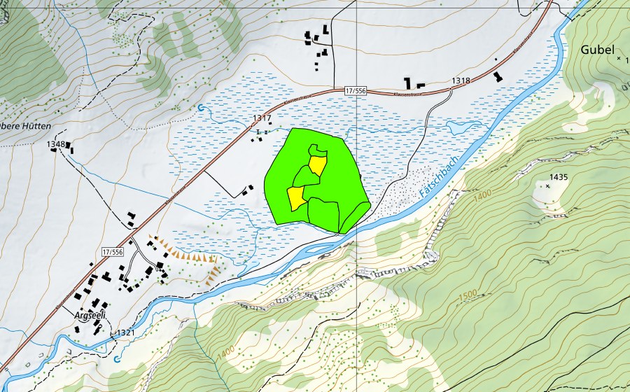 swisstopo national map showing the protected perimeter of Urnerboden (Raised bog)