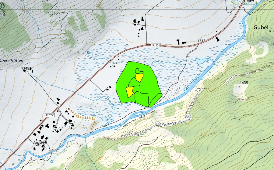 Carte nationale swisstopo avec le périmètre protégé de Urnerboden (Haut-marais)