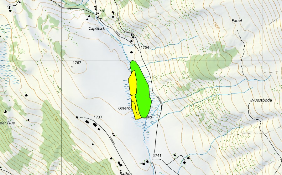 swisstopo national map showing the protected perimeter of Usserberg (Raised bog)