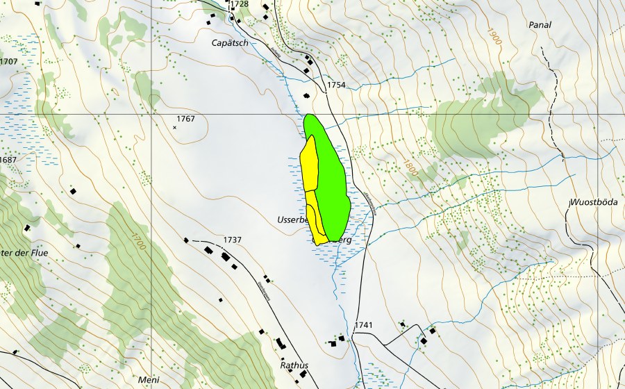 Landeskarte swisstopo mit dem Schutzperimeter von Usserberg (Hochmoor)