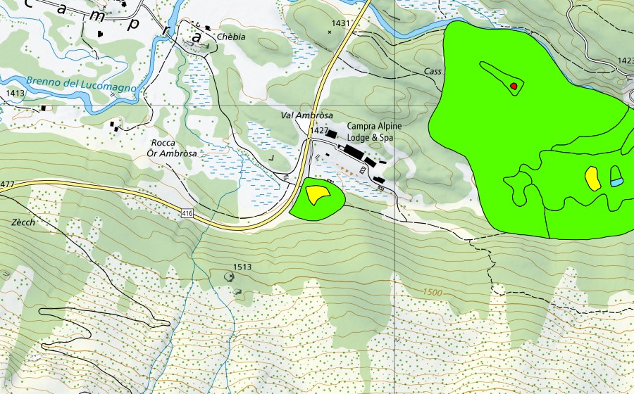 Carte nationale swisstopo avec le périmètre protégé de Vall'Ambròsa (Haut-marais)