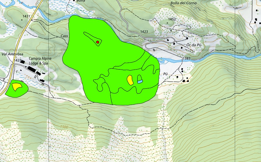 Landeskarte swisstopo mit dem Schutzperimeter von Vall'Ambròsa (Hochmoor)