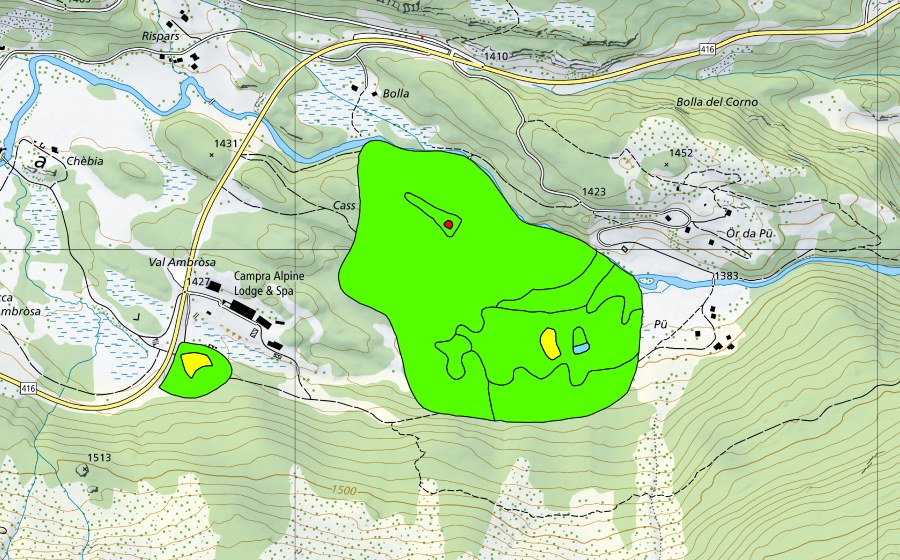 swisstopo national map showing the protected perimeter of Vall'Ambròsa (Raised bog)