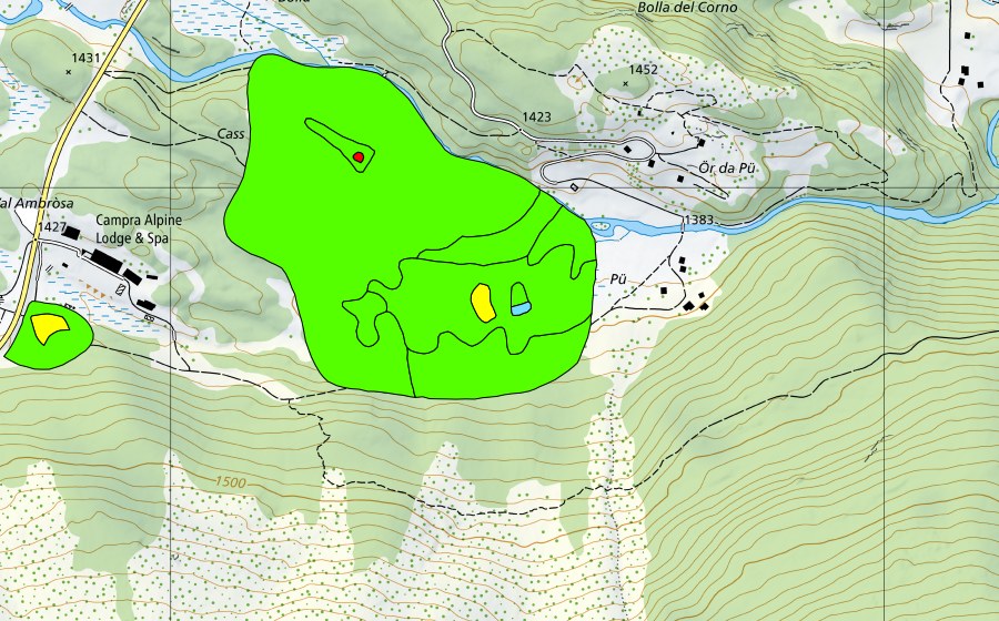 Landeskarte swisstopo mit dem Schutzperimeter von Vall'Ambròsa (Hochmoor)