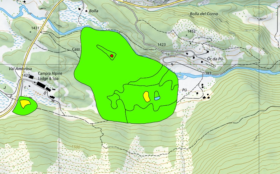 swisstopo national map showing the protected perimeter of Vall'Ambròsa (Raised bog)