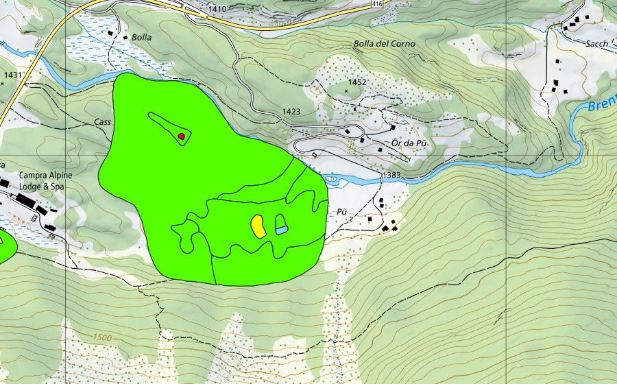 Landeskarte swisstopo mit dem Schutzperimeter von Vall'Ambròsa (Hochmoor)