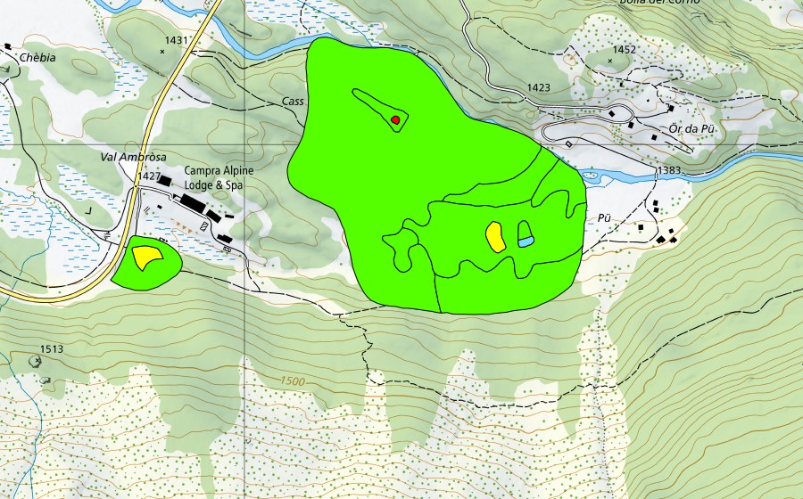 swisstopo national map showing the protected perimeter of Vall'Ambròsa (Raised bog)