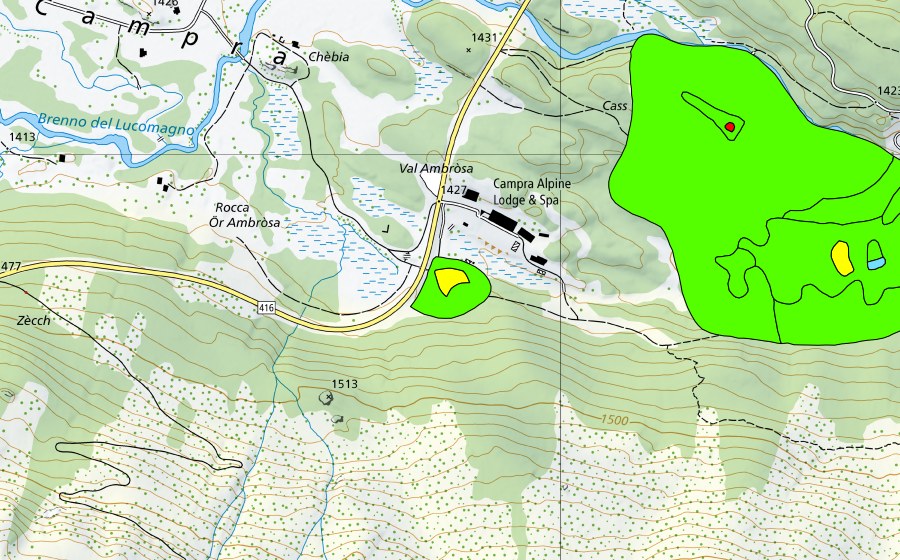 swisstopo national map showing the protected perimeter of Vall'Ambròsa (Raised bog)
