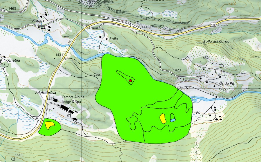 Carte nationale swisstopo avec le périmètre protégé de Vall'Ambròsa (Haut-marais)