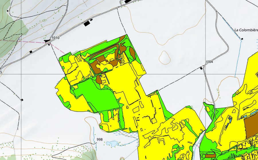 swisstopo national map showing the protected perimeter of Vallée des Ponts-de-Martel (Bois des Lattes/Marais Rouge) (Raised bog)