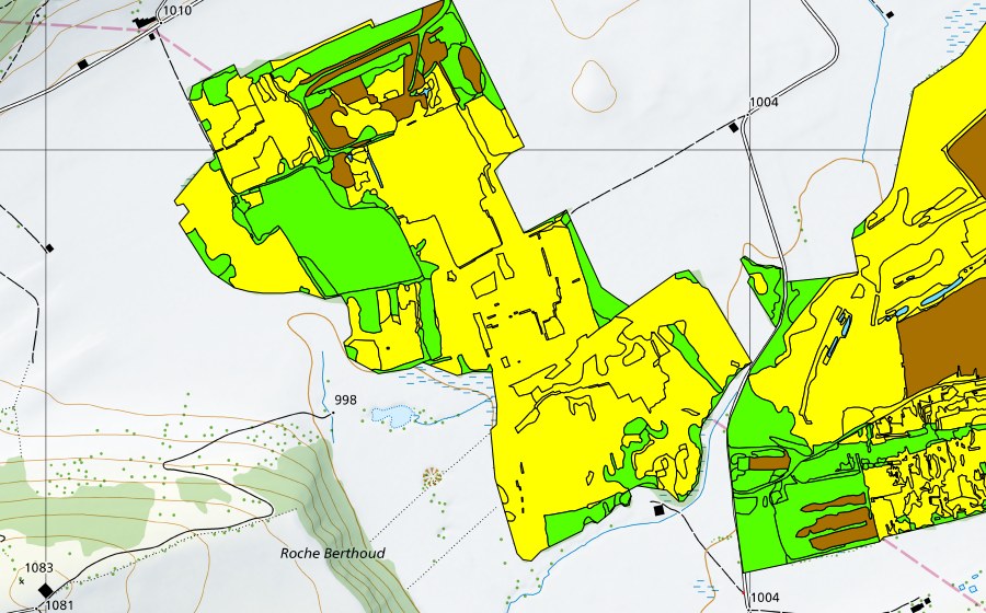 swisstopo national map showing the protected perimeter of Vallée des Ponts-de-Martel (Bois des Lattes/Marais Rouge) (Raised bog)