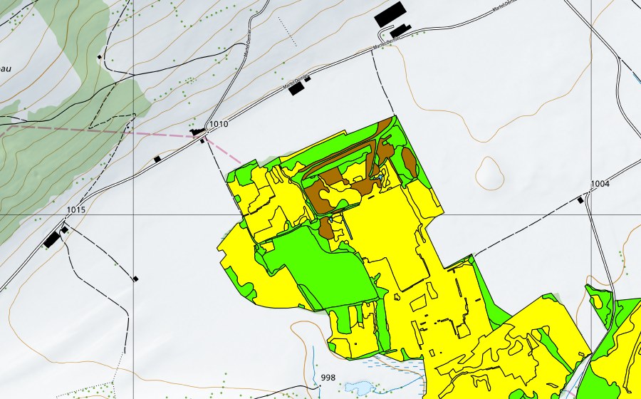 Carte nationale swisstopo avec le périmètre protégé de Vallée des Ponts-de-Martel (Bois des Lattes/Marais Rouge) (Haut-marais)