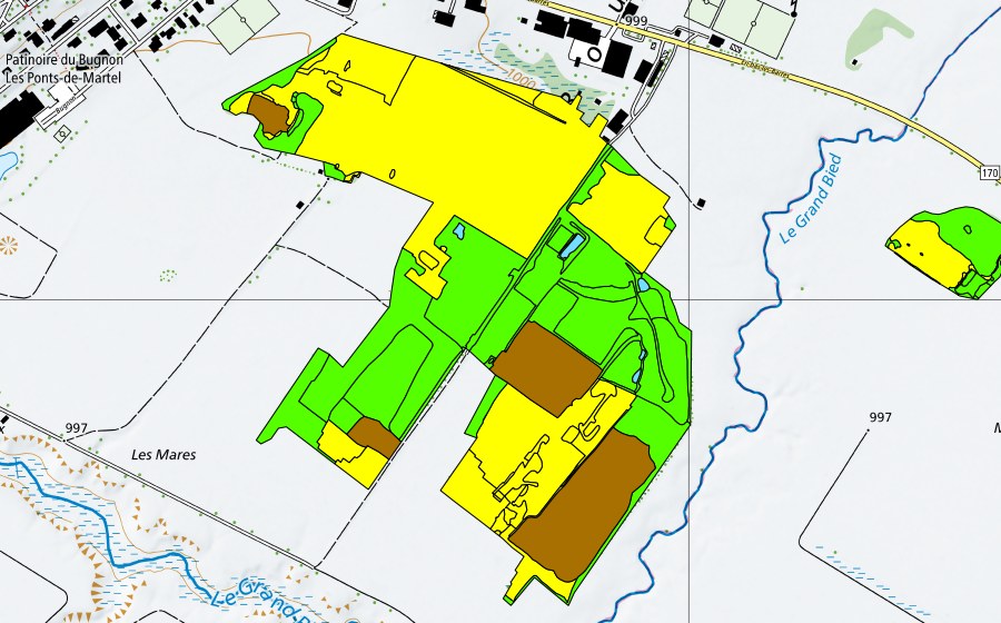 Carte nationale swisstopo avec le périmètre protégé de Vallée des Ponts-de-Martel (Bois des Lattes/Marais Rouge) (Haut-marais)