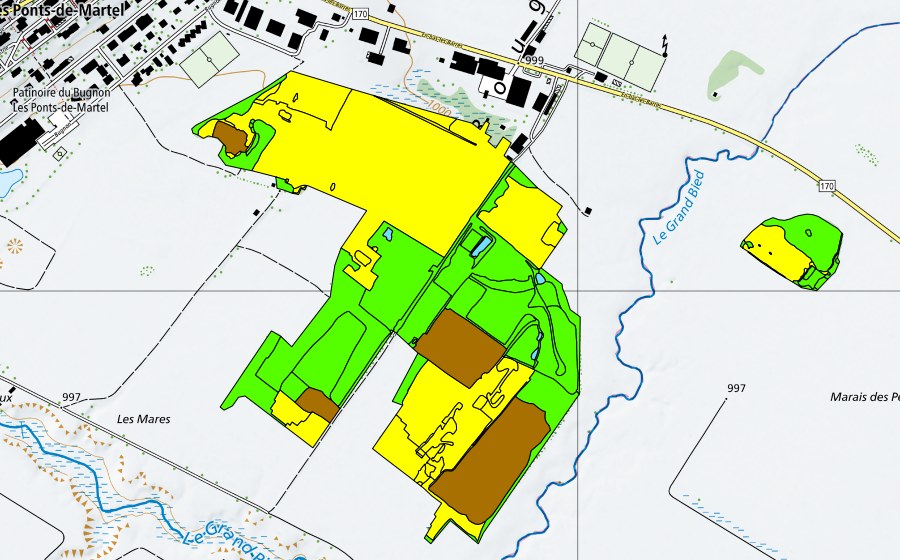 swisstopo national map showing the protected perimeter of Vallée des Ponts-de-Martel (Bois des Lattes/Marais Rouge) (Raised bog)