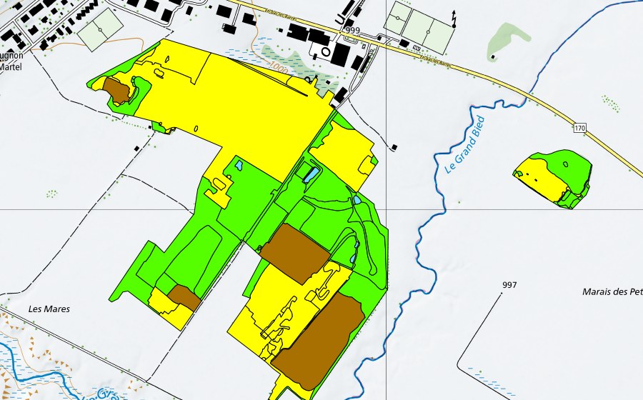 swisstopo national map showing the protected perimeter of Vallée des Ponts-de-Martel (Bois des Lattes/Marais Rouge) (Raised bog)